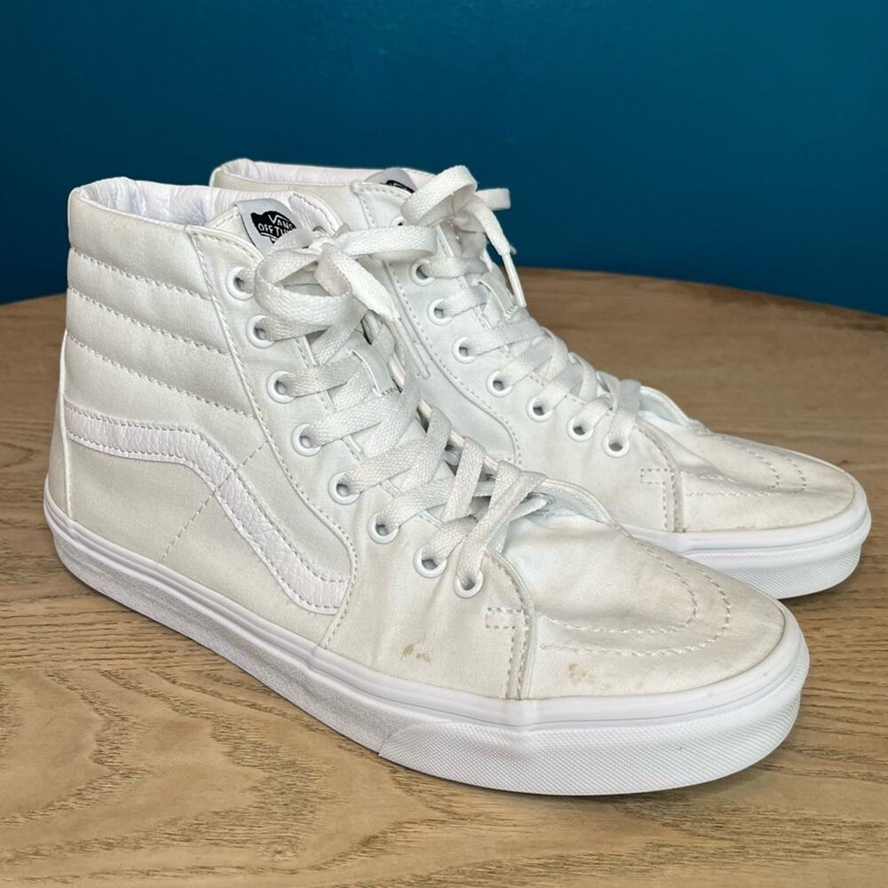 Vans Sk8-Hi Top Canvas Trainers Sneakers True White Unisex Men’s 9/Women’s 10.5